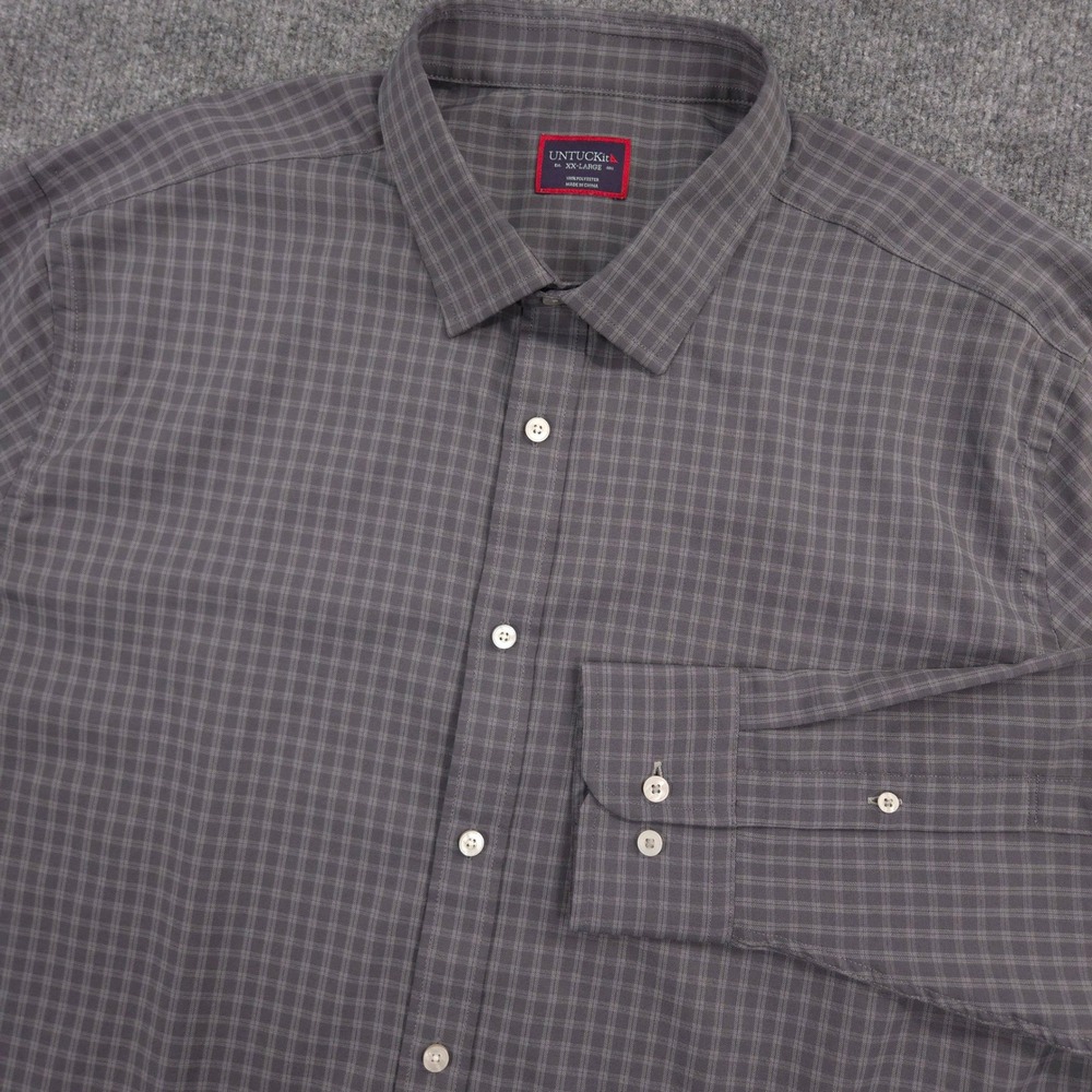 UNTUCKit Shirt Mens XXL Gray Plaid Timbre Performance Long Sleeve Button Up